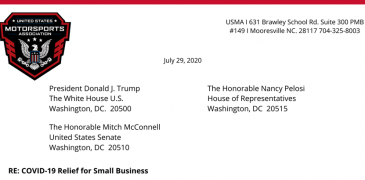 US Motorsports Association Submits Letter to President and Congressional Majority Leaders to Support Relief for Motorsports Related Small Businesses
