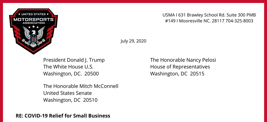 US Motorsports Association Submits Letter to President and Congressional Majority Leaders to Support Relief for Motorsports Related Small Businesses